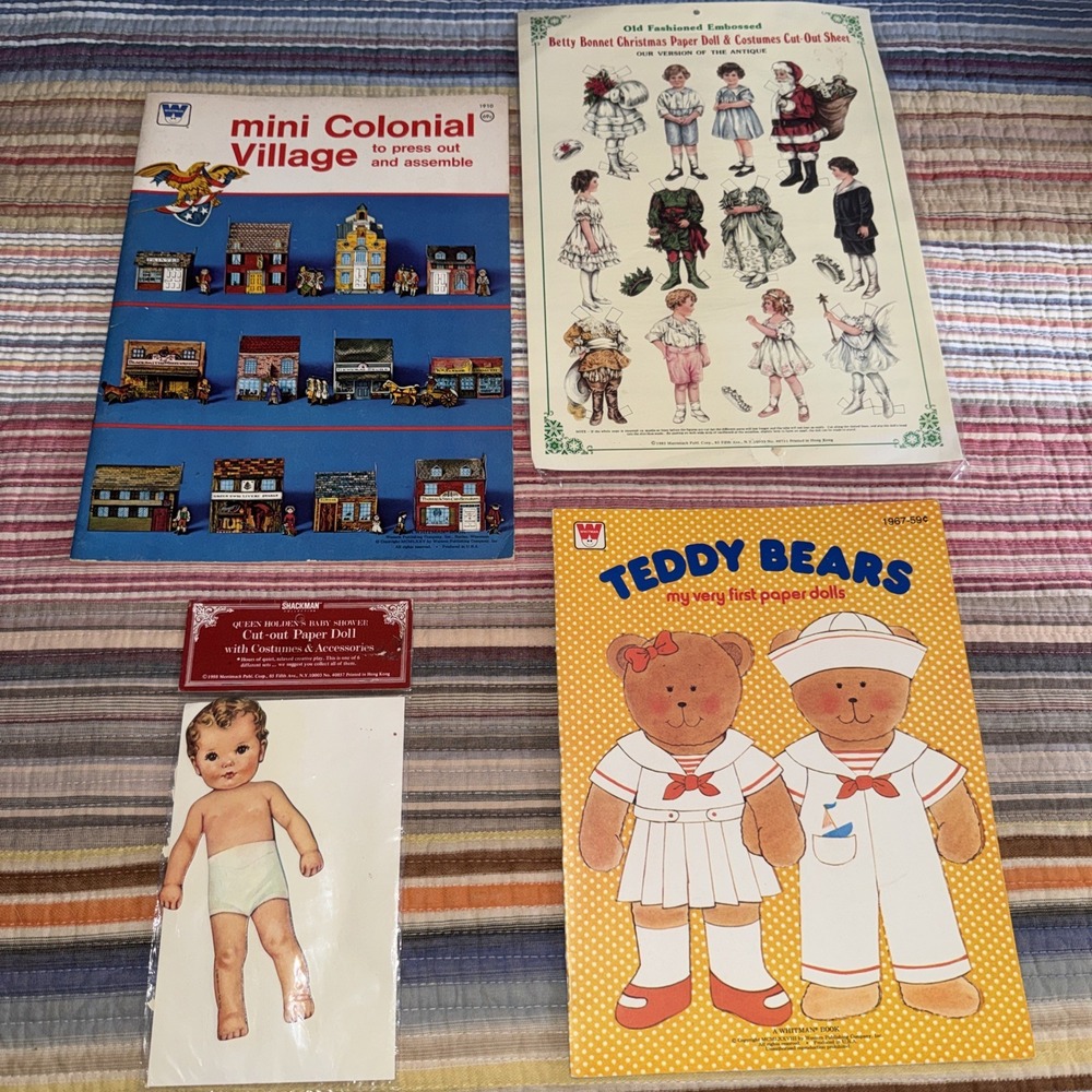 Vtg Antique Paper Dolls Paper Village Cut Outs Bundle Lot Of 4